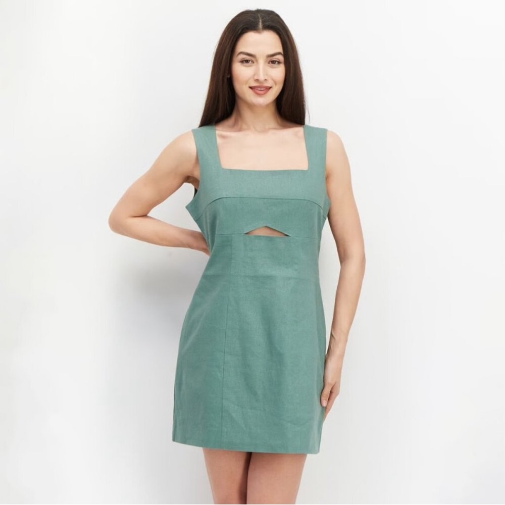 AVEC LES FILLES Sage Green Linen Matching Dress & Blazer Set 2 Pieces SZ XS NEW - Picture 2 of 15